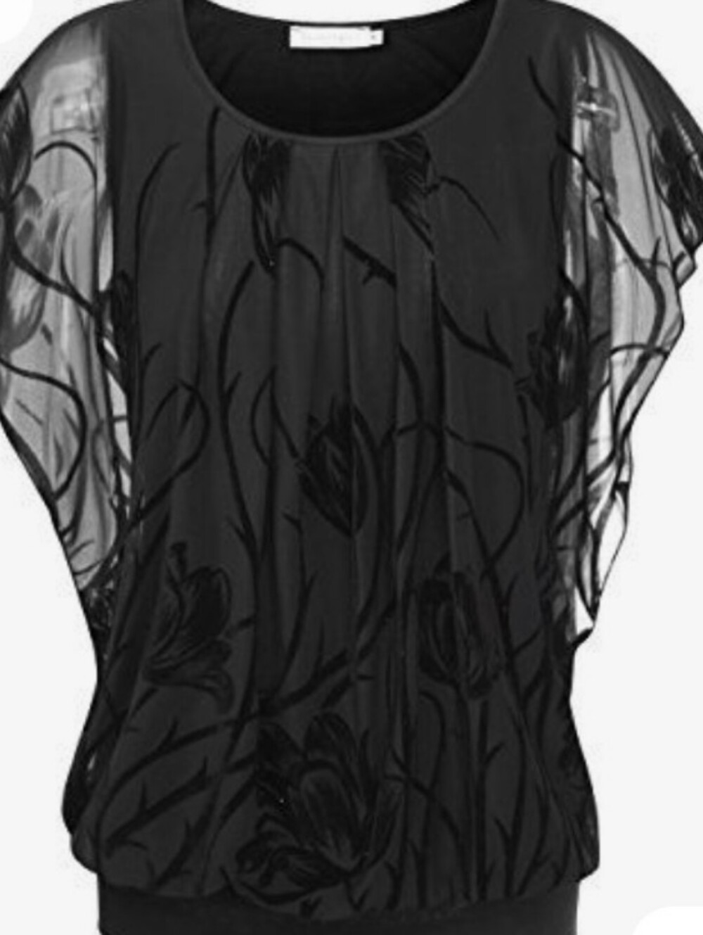 Black Floral Sheer Overlay Women's Top Size 2x